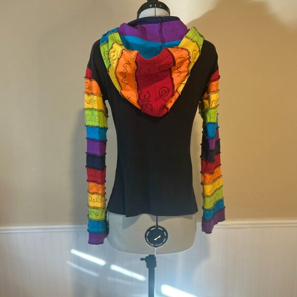 The Collection Royal Nepal Rainbow Patch Hand-Painted Sweatshirt | S (32" Bust) - Picture 5 of 11